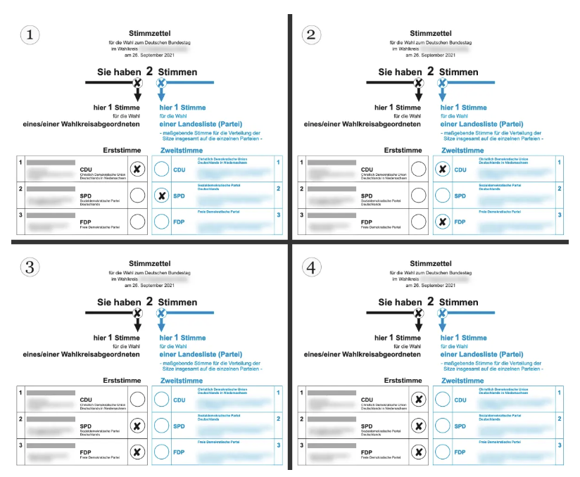 Welcher Stimmzettel wäre bei einer Bundestagswahl gültig?